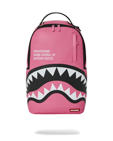 sprayground shark central pink backpack.